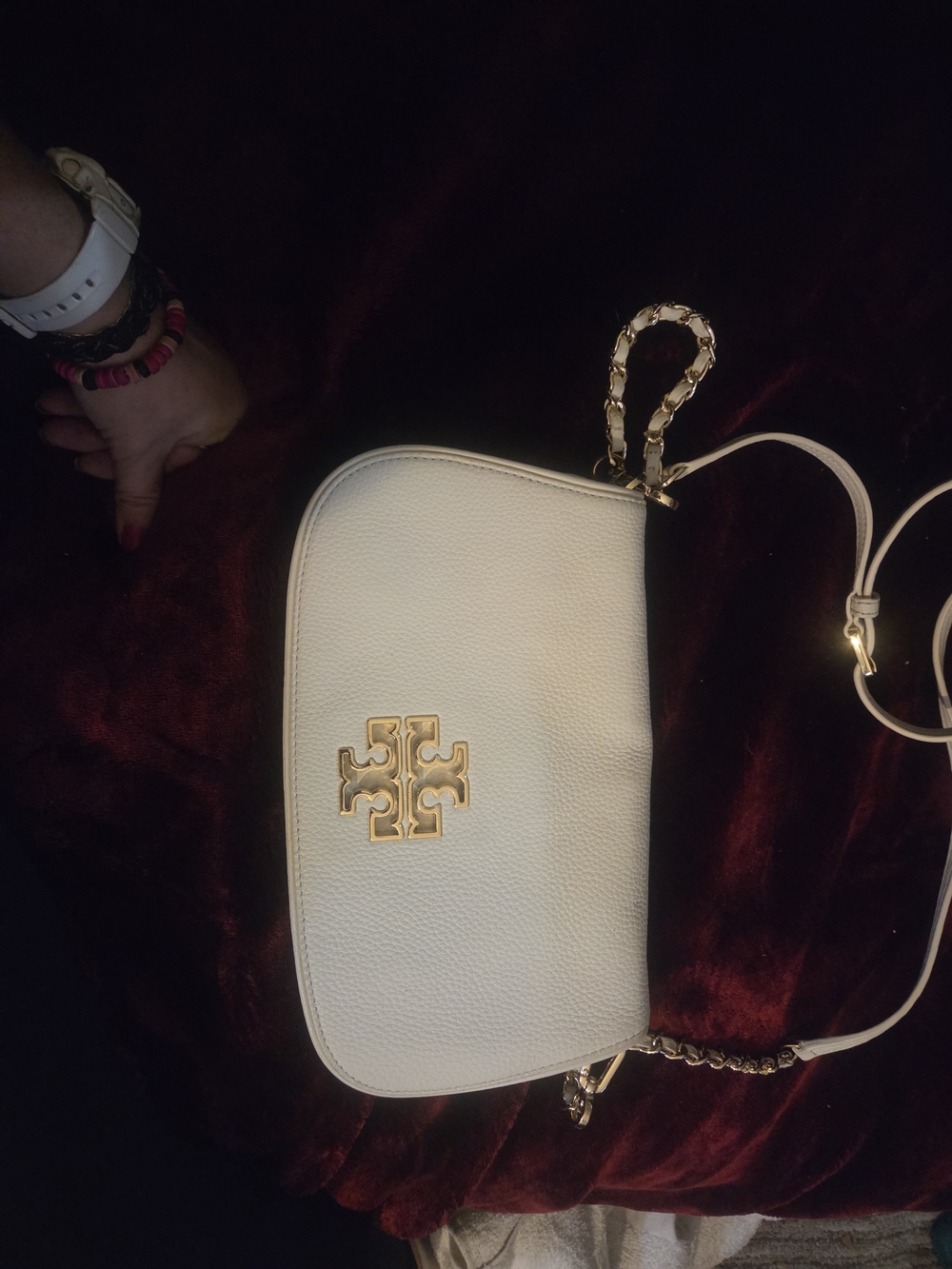 Tory Burch Cream Leather Crossbody with Gold Logo